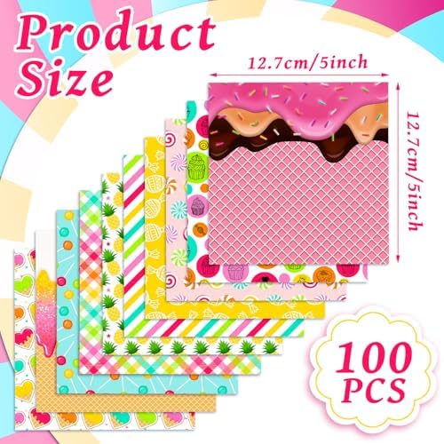 HunnmingRe 20 Pcs 10''x10'' Summer Quilting Fabric Square Ice Cream Pineapple Precut Fabric Bundle Colorful Sprinkle Polka Dot Check Printed Patchwork for Holiday DIY Craft Sewing Material Supplies