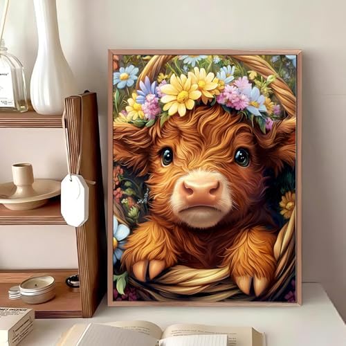 Reivworl Highland Cow Diamond Art Kits for Adults Beginner 12×16 inch