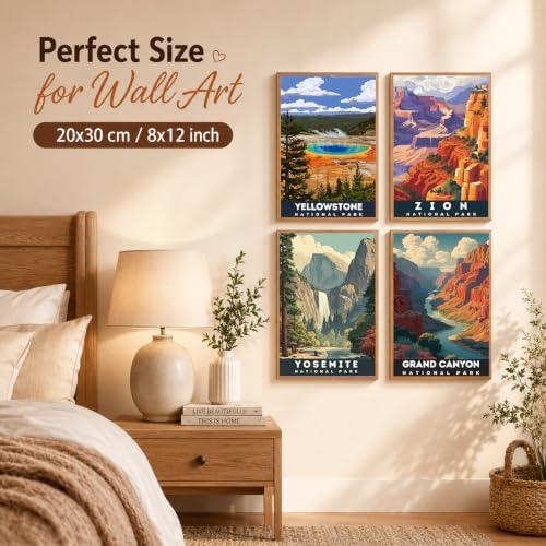 4 Pack Framed Paint by Numbers Kit for Adults, National Park, 8x12 inch | Paint by Number for Adults, Beginner Friendly, Framed Canvas, Easel Included, Fun and Relaxing, Gifts Box, Home Wall Decor