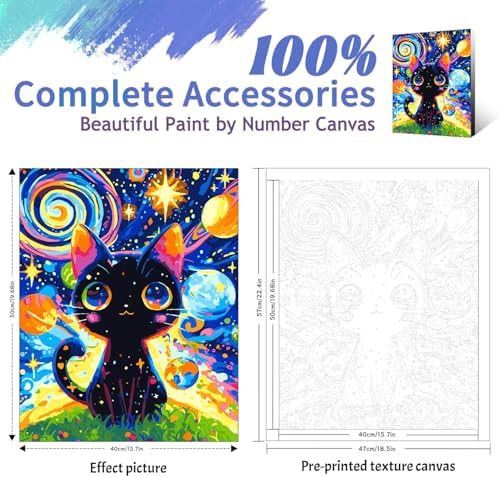 Yunnuo Paint by Numbers Kit for Adults Cat,Adult Paint by Number Kits on Canvas,Painting by Numbers for Beginners Black Cat and Starry Night,DIY Oil Painting Kit for Home Wall Decor Gift (16x20 Inch)