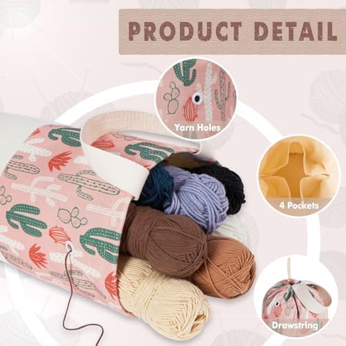 TOGETRUE Yarn Bag, Knitting Crochet Bag, Portable Yarn Storage Bags Organizer for Crocheting Project, Store Skein Ball, Short Knitting Needle (Medium, Cactus)