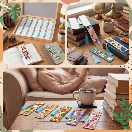 Kosiz 12 Pcs Book Paint by Number Kit for Adult Wood Bookmark | Mini Paint by Numbers Kit, Painting Decor, Back to School Tassels Blank Bookmark, for Small DIY Craft Book Lovers Gift 7x2 ''
