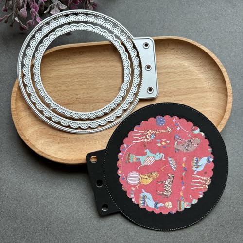 LZBRDY Vintage Charm Lace Frame Die-Cut - Carbon Steel Crafting Dies for Scrapbooking, Card Making, Greeting Cards and Journaling Supplies (Lace Round Loose Leaf 4.5 x 3.9 in)