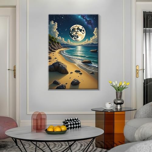 ATDMS Moon Paint by Numbers Kit for Adults with Frame 8x12 Inch