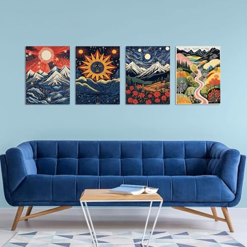 DOTSOPS 4 Pack Landscape Abstract Round Diamond Painting Kits for Adults