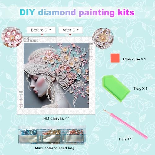 AiYuanzsh Special Shape Diamond Painting Kits for Adults, 5D Crystal Rhinestone Diamond Art Canvas, DIY Paint by Diamonds Craft Kit, Sparkling Woman Profile Diamond Painting for Home Wall Decor Gift