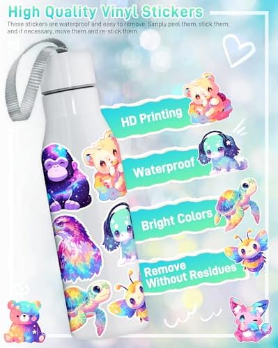 100 Pcs Cute Rainbow Animal Stickers Pack for Kids Girls Teens