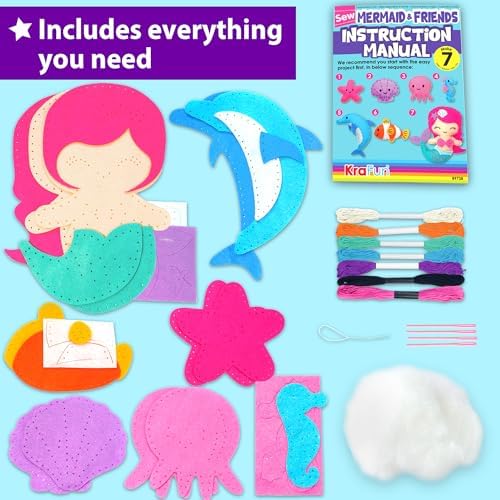 KRAFUN Mermaid Sea Animals Sewing Kit for Kids Age 6+ | 7 Projects