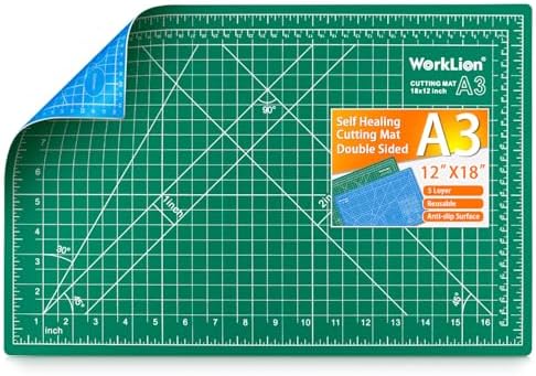 WORKLION 12" x 18" Art Self Healing PVC Cutting Mat, Double Sided, Gridded Rotary Cutting Board for Craft, Fabric, Quilting, Sewing, Scrapbooking Project……