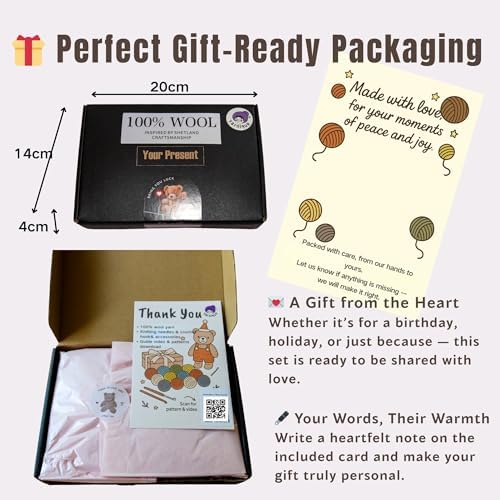 Yarnique Wool Bear Knitting Kit – Real Wool Amigurumi Kit for Adults with Video Tutorials | DIY amigurumi Crochet & Knitting Kit with Tools | Holiday Gift Craft Set (White Sweater)