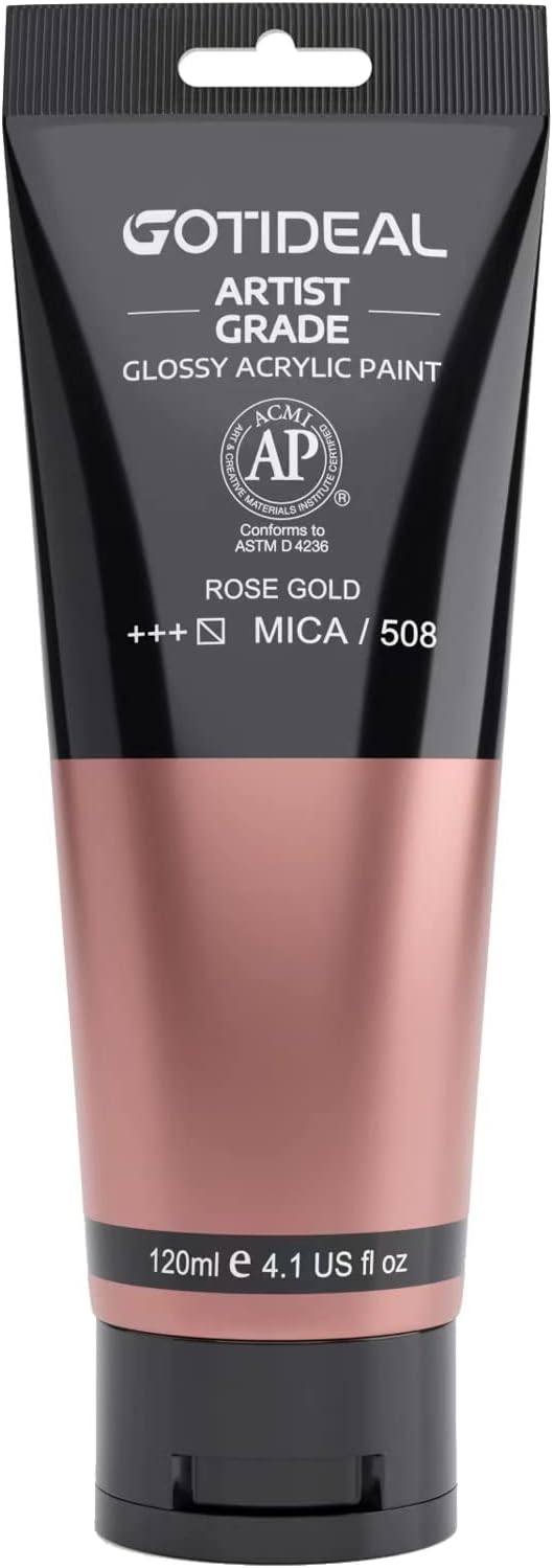 GOTIDEAL Acrylic Paint Metallic Rose Gold(120ml, 4.1 oz) | Non Toxic, Non Fading, Rich Pigments,for Painters, Adults & Kids,Ideal for Canvas Wood Clay Fabric Ceramic Craft Supplies