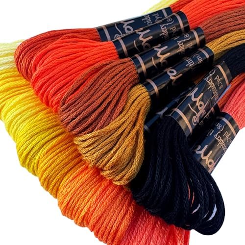 13 Skeins Embroidery Thread, 12 Colors Embroidery Floss Set, Cross-Stitch Threads for Hand Embroidery, String Art（Orange Yellow Series）