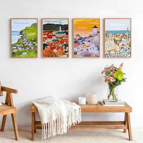 4 Pack Framed Paint by Numbers Kit for Adults Beginner with Wooden Easel, Landscape Easy Paint by Numbers with Frame, DIY Adult Paint by Numbers Kits on Canvas Framed for Home Decor Gift 8x12 Inch