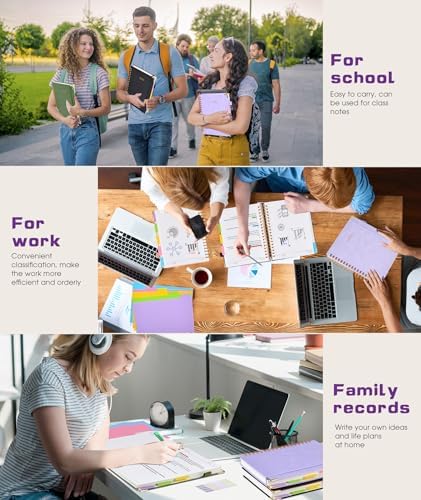 Hardcover Spiral Notebook journal with Removable Dividers Tabs, 300 Pages Leather 5 Subject Notebook College Ruled, 100GMS A5 Notebooks for Work School Note taking,Lined Journal for Women,A5 Purple