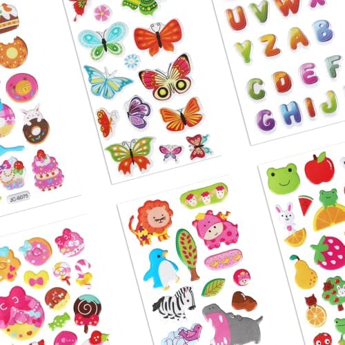 20 Sheets Puffy 3D Stickers for Kids & Toddlers, Variety Adhesive Sticker | Includes Animals Numbers Letters Fruits for Scrapbooking Journal Water Bottle DIY Craft (Girl Style)
