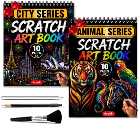 2-Pack Animals & City Scratch Art Book for Adults