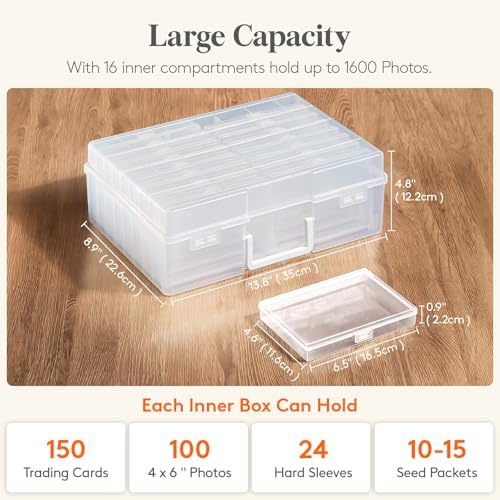 Lifewit 16 Pcs Photo Storage Box for 4"x 6" Pictures, Acid-Free, Clear