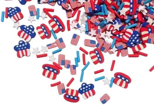 100G Polymer Clay Sprinkles for Crafts, 4th of July Red White Blue Stripe Star Slices Embellishments for DIY Crafts Nail Art Supplies Cellphone Decoration Accessories (Dark Blue)