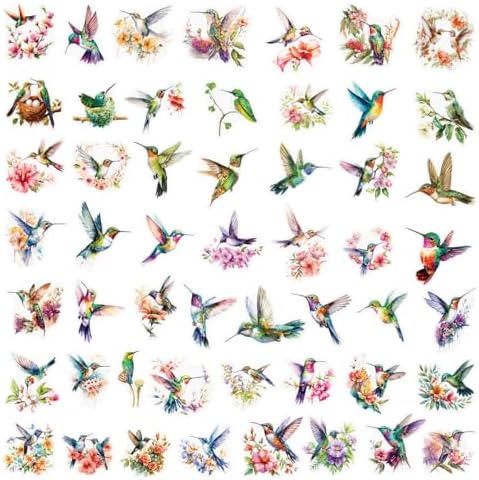50 Pcs Watercolor Hummingbird Stickers Vintage for Journals