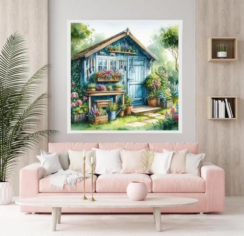 Accompany Wind Diamond Painting Kits for Adults, Garden House Diamond Art Kits for Beginners,5D Round Full Drill Diamonds Gem Art Crafts for Home Wall Decor Gifts 14x14 Inch