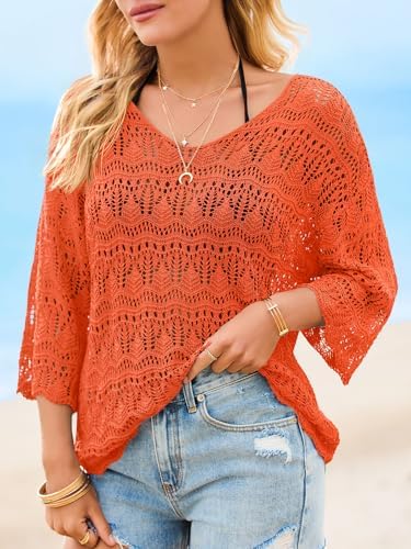 Saodimallsu Womens Crochet Cover Up Sweater Tops