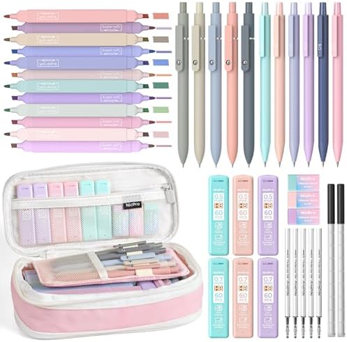 Nicpro School Supplies Stationary Set with Pencil Case, 39 PCS Pink