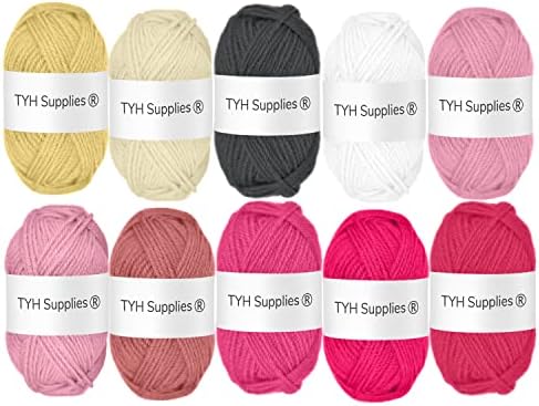 TYH Supplies 10 Acrylic Yarn Skeins | 700 Yard Soft Yarn Medium Weight for Knitting, Crochet, Craft Projects | 70 Yard Skeins | 10 Colors | Beginner Set | BCK Color Collection