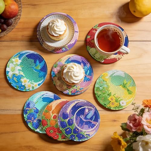 Leatrice 8 PCS Small Diamond Art Coasters Diamond Painting Kits for Adults