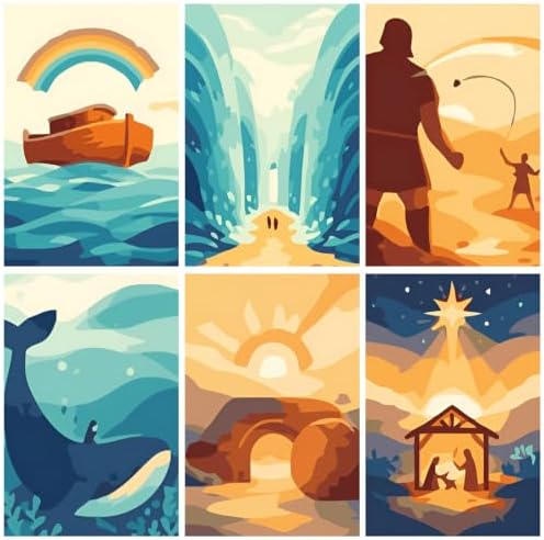 Clendo 6 Packs Paint by Numbers Kit for Adults, Bible Adult Paint by Number Kits on Canvas Without Frame, DIY Oil Painting for Home Decor Gift 8” W x 12”L
