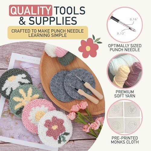 Emri Lane Punch Needle Kit – 6 Floral Design Punch Needle Embroidery Kit