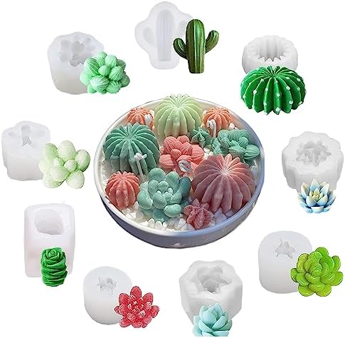 Navani 9 Pack Succulent Silicone Mold,Flower Resin Mold,Silicone Candle Molds.3D Cacti Candle Mold Silicone for Scented Candles Soaps Making, Wax, Resin Casting,Soap Cake Dessert Mousse Mold (A)