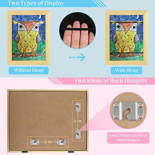 [2Pack] Kids Art Frames, 9x12 Front Opening Kids Artwork Frames Changeable, Gold Artwork Display Storage Frame for Wall, Holds 50 Pcs, for 3D Picture, Crafts, Children Drawing, Hanging Art, Portfolio