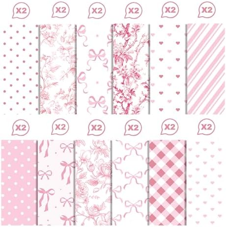 Preppy Pink Bow Scrapbook Paper Watercolor Flower Pattern Paper 12×12,24 Sheets Double-Sided CardStock Papers Pad for Junk Journal, Decoupage, Card Making, Scrapbooking, DIY Home Decor .