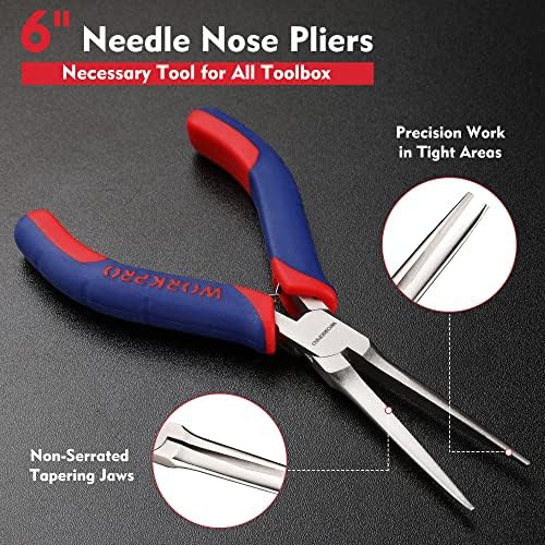 WORKPRO 6" Needle Nose Pliers (Smooth Jaw), Mini Long Nose Pliers with Comfort Grip Handles, Jewelry Pliers for Wire Wrapping, Crafts, Jewelry Making Supplies, 6" 1PC