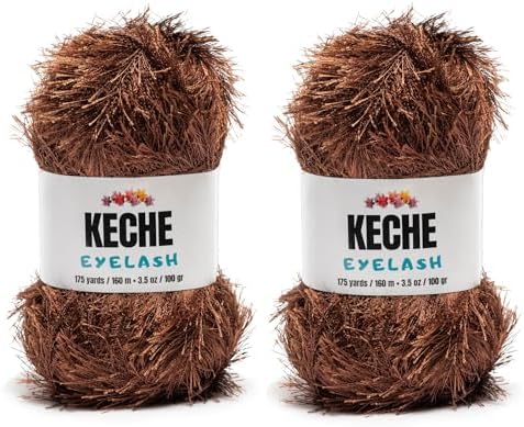 Eyelash Fun Fur Yarn - Premium Soft Crochet Yarn DIY Hand Knitting 100% Polyester 175 Yds 3.53 Oz (Pack of 2) - Brown