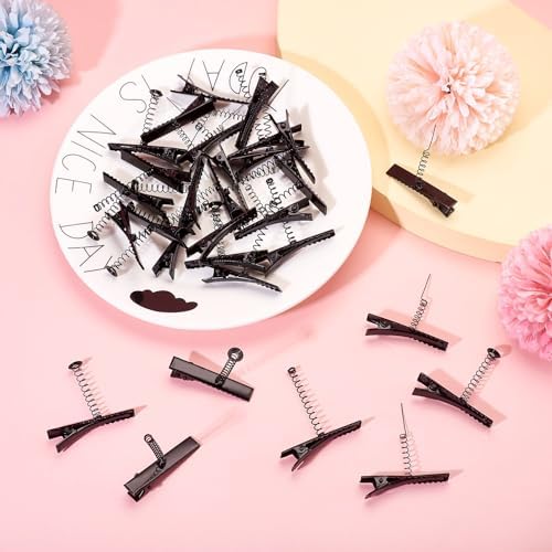 FASHEWELRY 30Pcs Iron Black Alligator Hair Clips with Spring 3 Sizes Metal Hair Bow Clips Single Prong Hair Clips for Hair Accessories Party Supplies Photo Props Gift