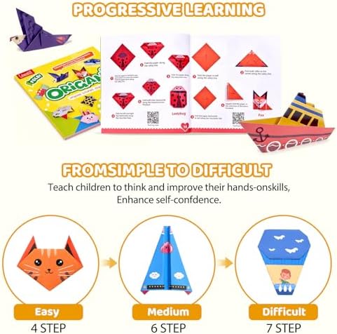 GAMENOTE Origami Kit for Kids Ages 8-12, 80 Assorted Projects, 260 Sheets | Double-Sided Origami Paper with mixed themes includes 160 patterned sheets, 100 solid practice sheets and a guidebook.