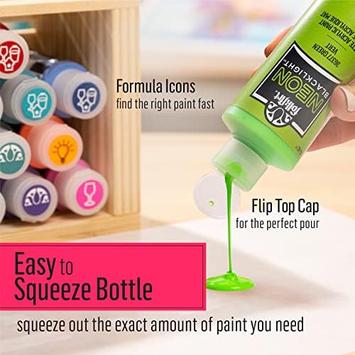 FolkArt Neon Glow Acrylic Paint Set, 2 oz, 8 Fl Oz