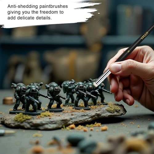 Dry Brush Miniature Painting Drybrush Set, 5 Sizes (#1, #2, #3, #4, #5) Animal Hair Brushes for Advanced & Professional Art, Black