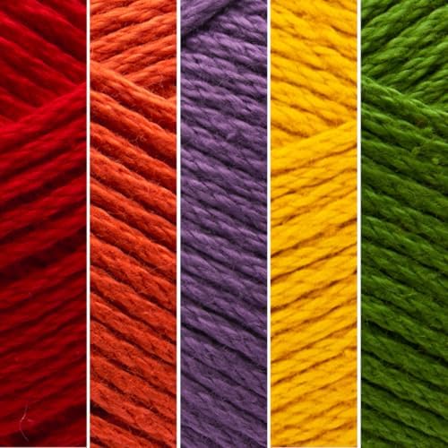 Lion Brand Yarn, 24/7 Cotton Mercerized Lightweight Yarn for Knitting, Crochet, and Crafts, Marquee, 5 Pack, Multicolor Pack of Natural Fiber for Breathable Tops, Durable Bags, and Dish Cloths