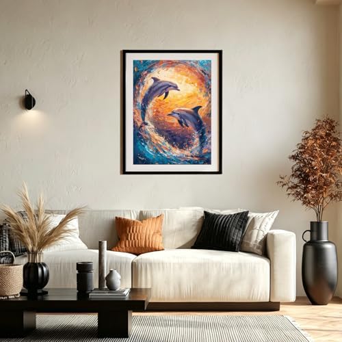XTCIXAL Diamond Art Kits for Adults, Dolphin Diamond Painting, 12x16 Inch