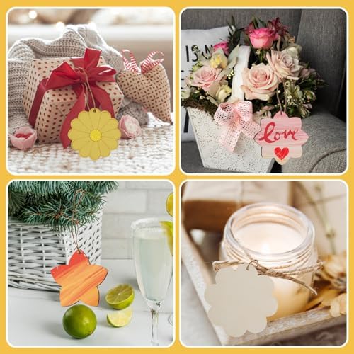Flower 30pc 5Types Unfinished Wooden Gift Ornaments DIY Craft Birthday Present - Paintable Blank Natural Flower Cutouts Hanging Wood Slices for Kids Art Crafts DIY Gift Party Supplies