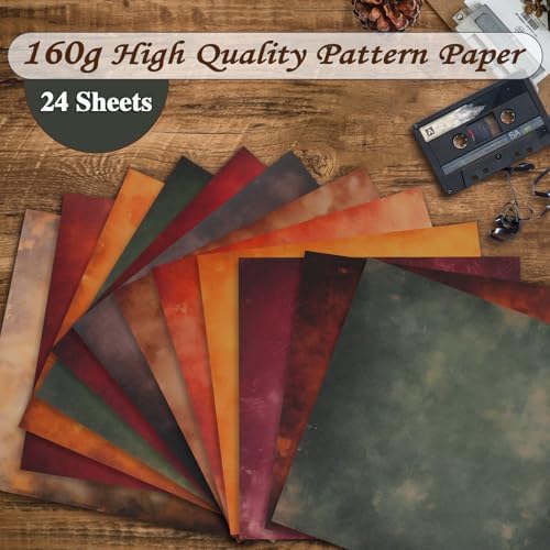 Konsait 24 Sheets Vintage Origami Papers 6x6, Aged Paper Textured Paper Fall Decorative Cardstock for Fall Scrapbook Card Making Supplies Scrapbook Supplies