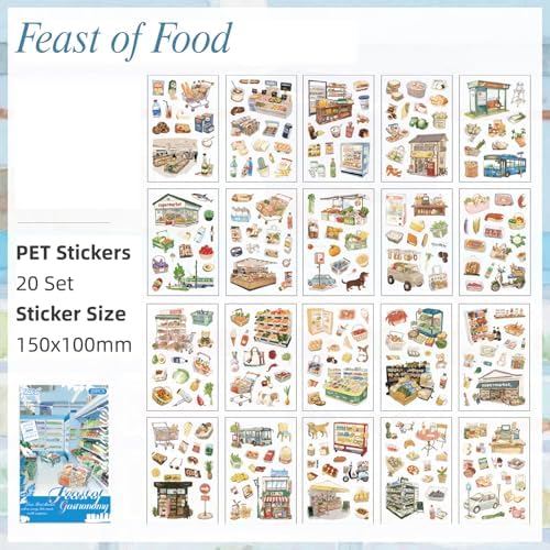 Gourmet Series Sticker Scrapbooking Supplies for Junk Journal, 20 Sheets PET Stickers