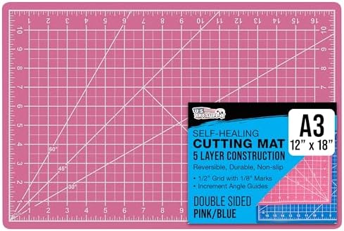 U.S. Art Supply 12" x 18" Self-Healing Cutting Mat 5-Ply - Double-Sided Pink/Blue Craft Mat, Non-Slip Cutting Mats for Crafts, Sewing, Quilting, Scrapbooking