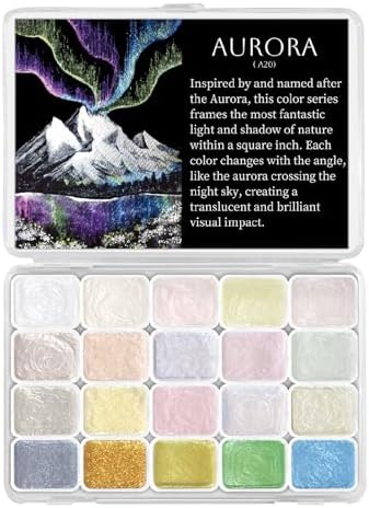 CraftyManor Mini Glitter Watercolor Paint Set, 20 Colors Shimmer Metallic Watercolour Painting Sets, Solid Pearl Water Color Paints for Adult, 1ml Trial Pack (Aurora)