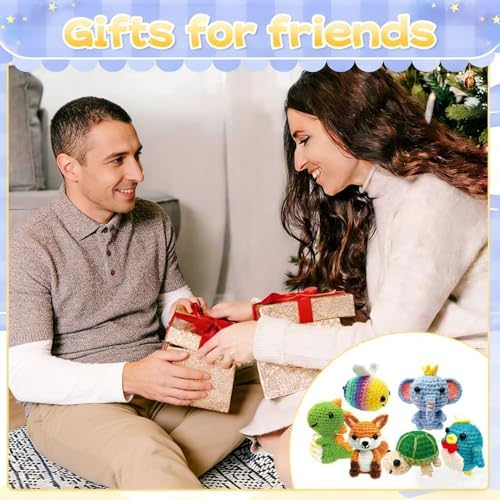 OLHKYN 6Pcs Crochet Kit for Beginners, 2026 DIY Craft for Adults, Great Gift for Crochet Lovers, Crocheting Animal Kits with Step by Step Videos,Yarn,Crochet Hook,Birthday Holiday Gift
