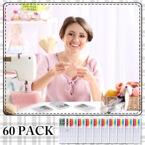 Leyndo 60 Boxes Pre Threaded Needles Sewing Kit, Assorted Color, 10 Threads