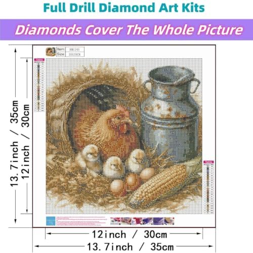 Diamond Art Kits for Adults,Farm Chicken Diamond Painting Kit 13.8X13.8inch