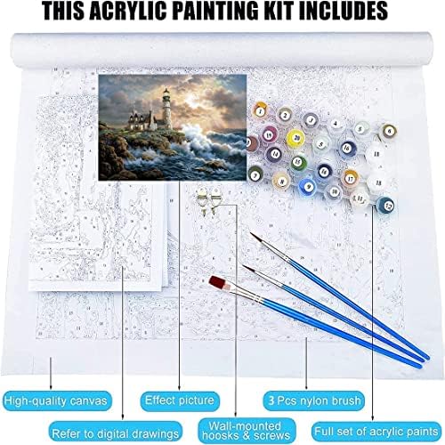 koemhxb Large Paint by Number for Adults(24x16 inch),Lighthouse Paint by Numbers Kits for Adults Beginner,Lighthouse Painting by Numbers for Home Wall Decor
